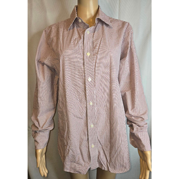 Banana Republic | Mens | Check | Dress Shirt | Burgundy | Size Medium - Picture 1 of 7